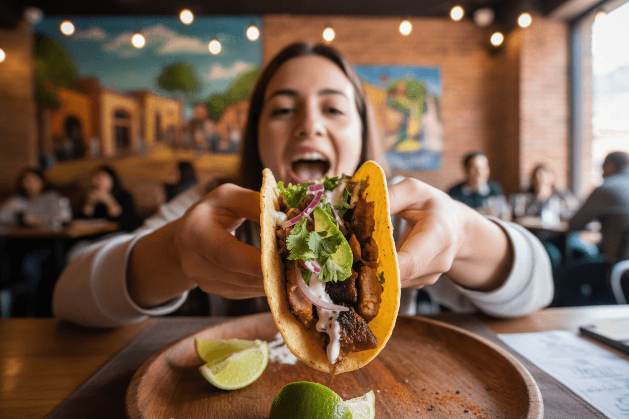 Customer enjoying taco