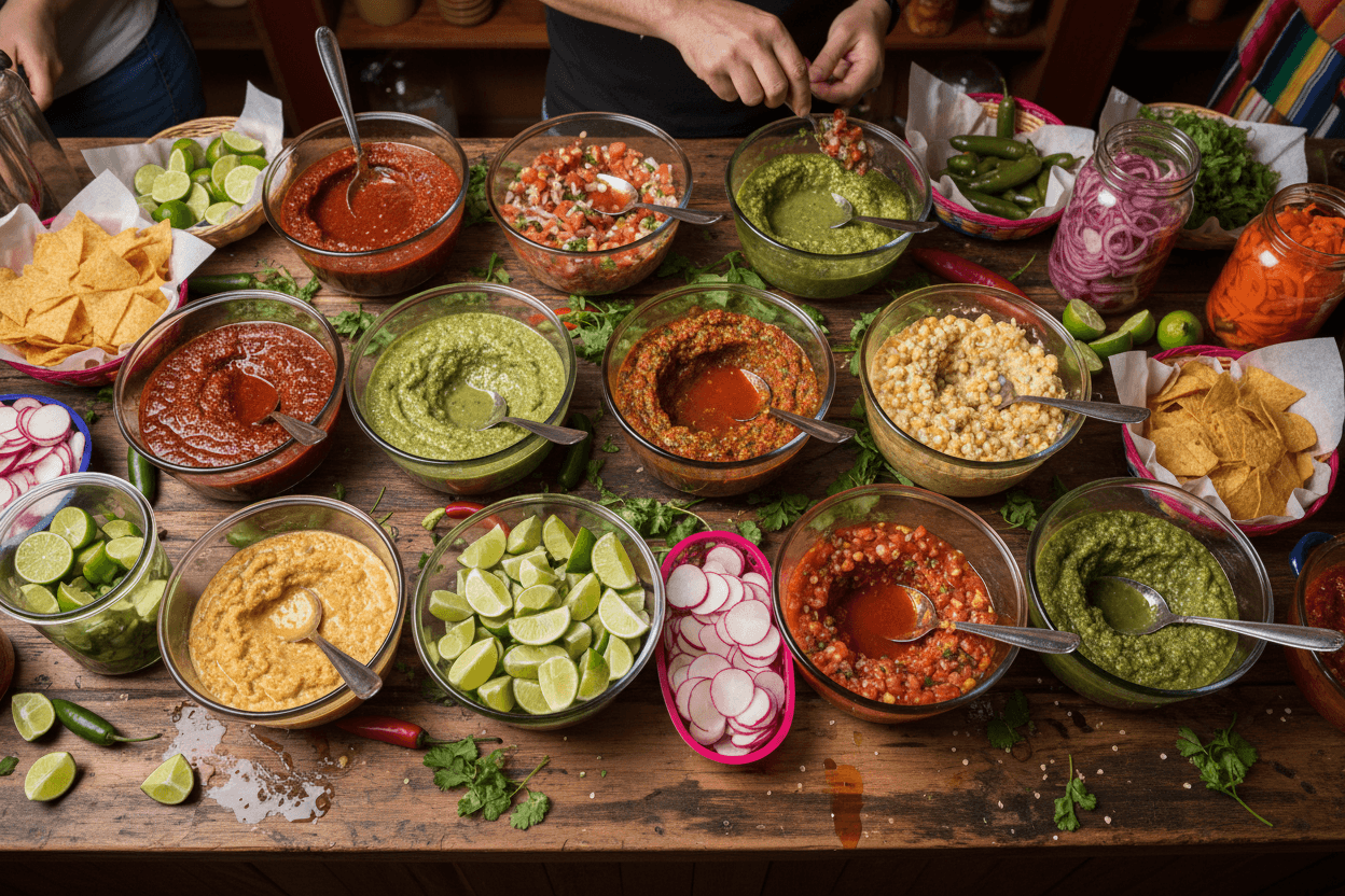 Salsa bar with toppings