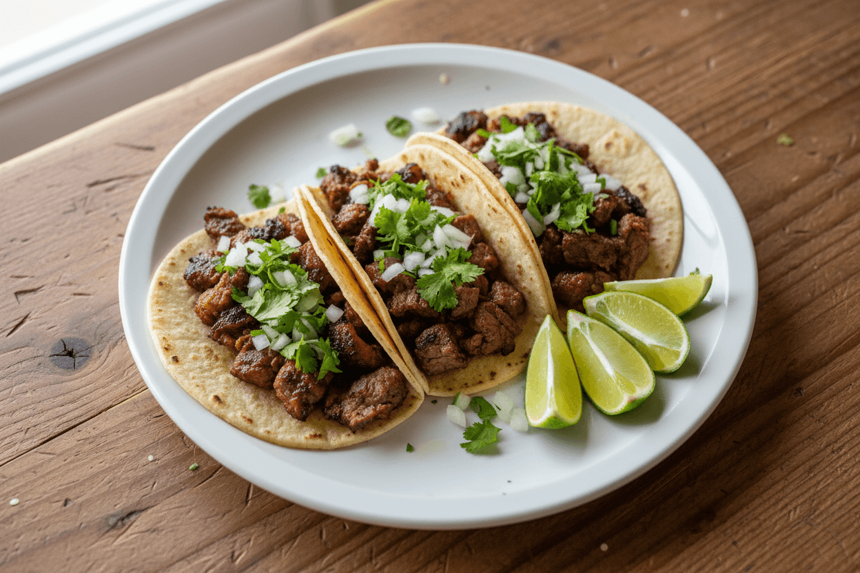 Three tacos overhead view